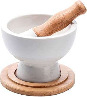 Porcelain Mortar and Pestle – Pill Crusher,Spice Grinder,Herb Bowl,Pesto Powder – Gift Ideal – with Anti-Slip Base and Grip – Molcajete for Seasoning,Paste and Guacamole.