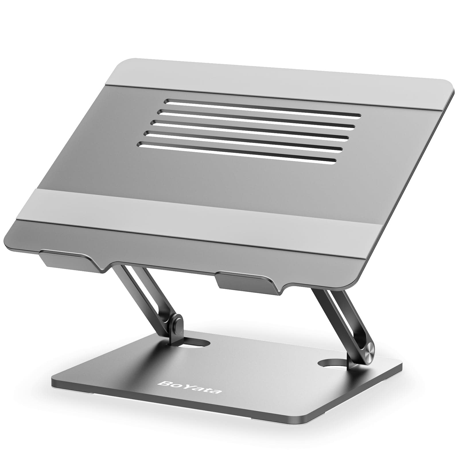 Laptop Stand, Boyata Adjustable Laptop Riser with Slide-Proof Silicone and Protective Hooks, Notebook Stand for Laptop up to 17 Inches, Laptop Holder Compatible for MacBook, HP Laptop-Space Gray