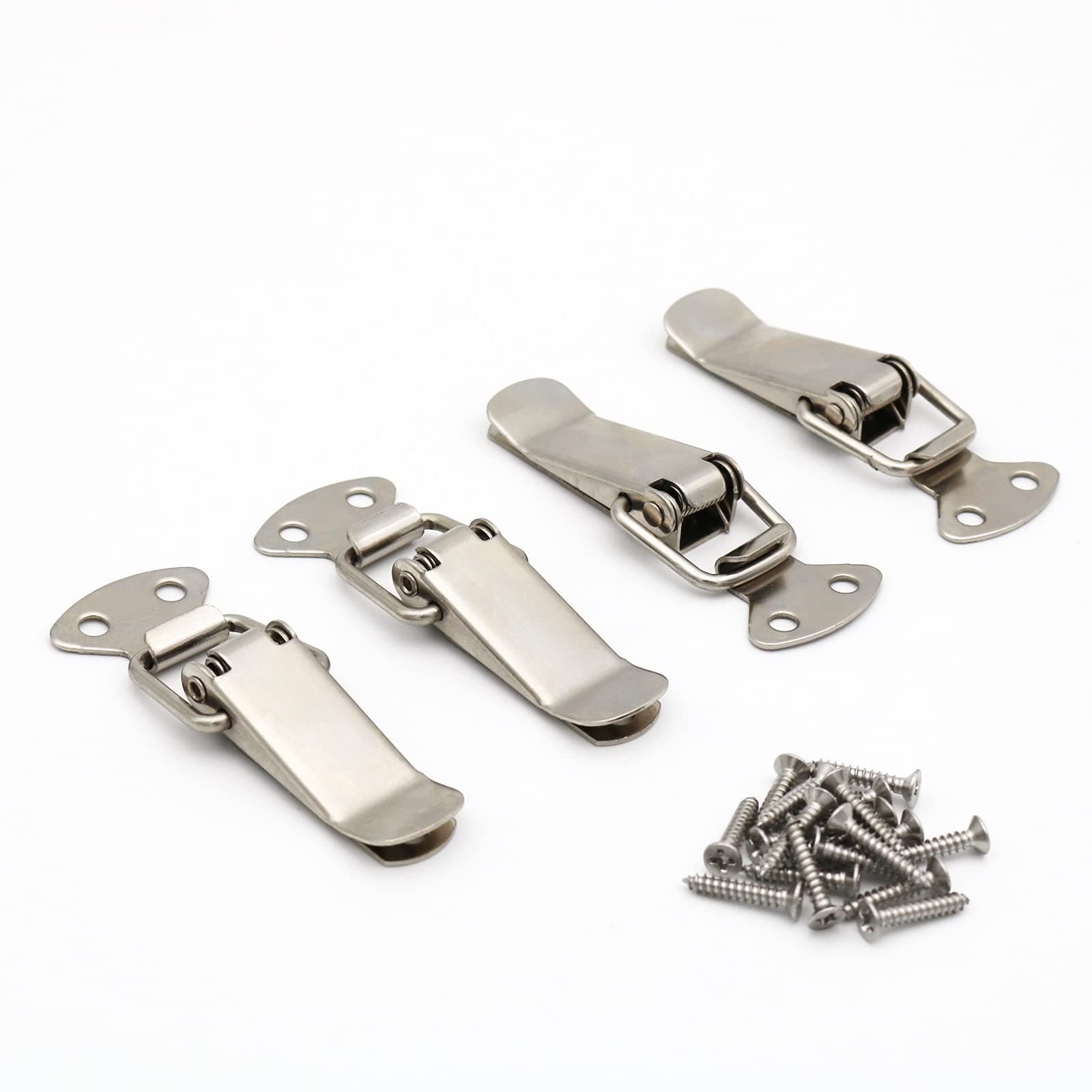 Latch, Stainless Steel Spring Loaded Toggle Latch, Silver Catch Hasp Clamp Clip Lock with High Quality Stainless Steel Screws for Cabinet, Wooden Case, Box, Chest(4 Pack)