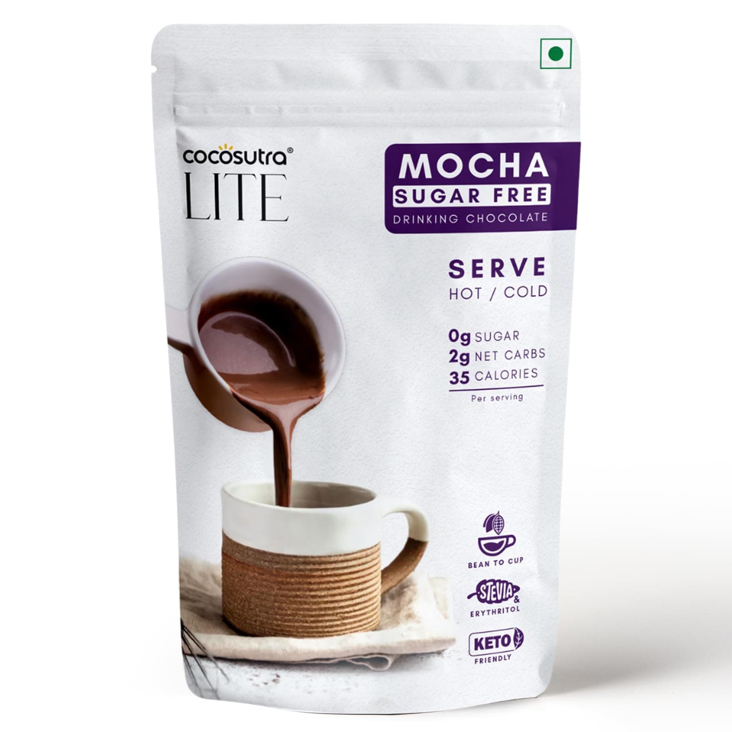 LITE - SUGAR FREE Drinking Chocolate Mix - Mocha | Zero Sugar, Low Carb, Low Calorie | Stevia & Erythritol based | Keto Friendly Drink | Vegan | Enjoy hot or cold | 200g