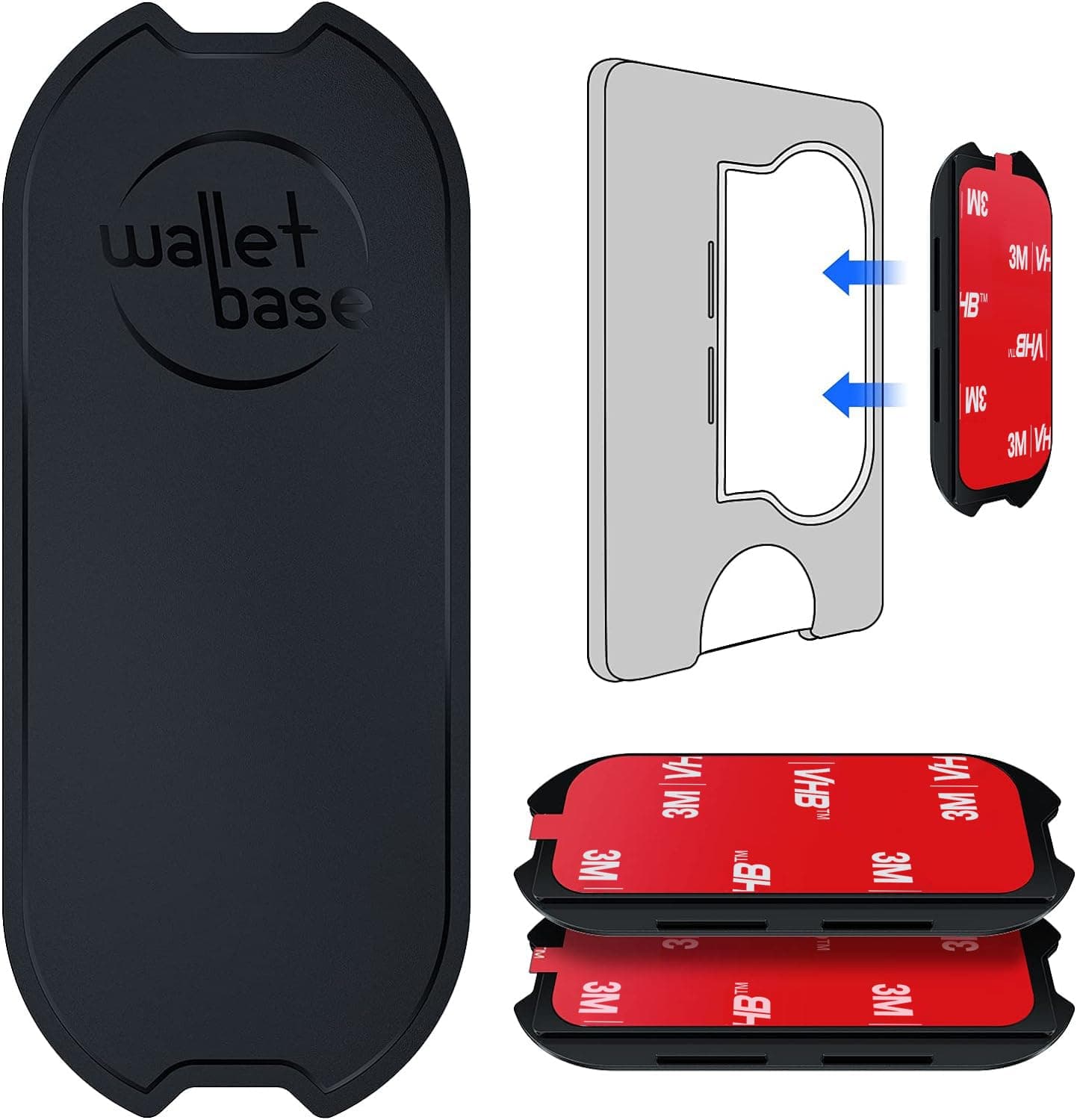 Adhesive Base for Popswallet, Detachable Sticky Back Replacement Compatible with Socket Wallet Plus, 2pcs Swappable Black Attachment Piece Plastic Sleeve with Strip Sticker for Wallet+ & iPhone 16