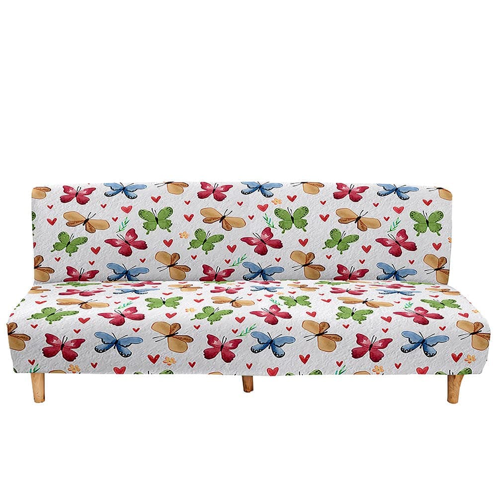 Mateju Armless Sofa Bed Cover, Butterfly Pattern Folding Sofa Bed without Armrests, Non Slip Stretch Futon Slipcover Protector for 2-3 Seater, Washable Couch Bed Slipcovers (multicolor,120-150cm)