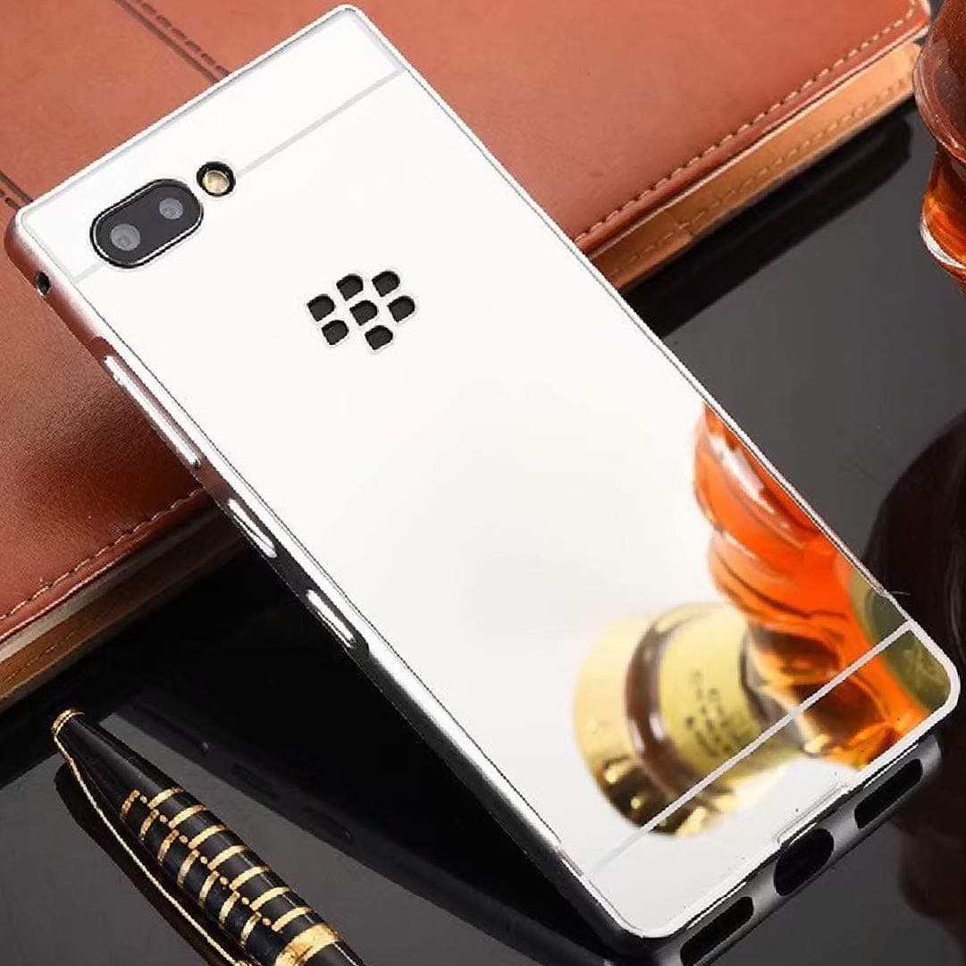 BlackBerry KEY2 Mirror Shell, Shiny Awesome Make-up Mirror Plated Aluminum Metal Frame Bumper Slim Cover, TAITOU Cool 2 in 1 Ultralight Thin Phone Case for BlackBerry KEY 2 Silver