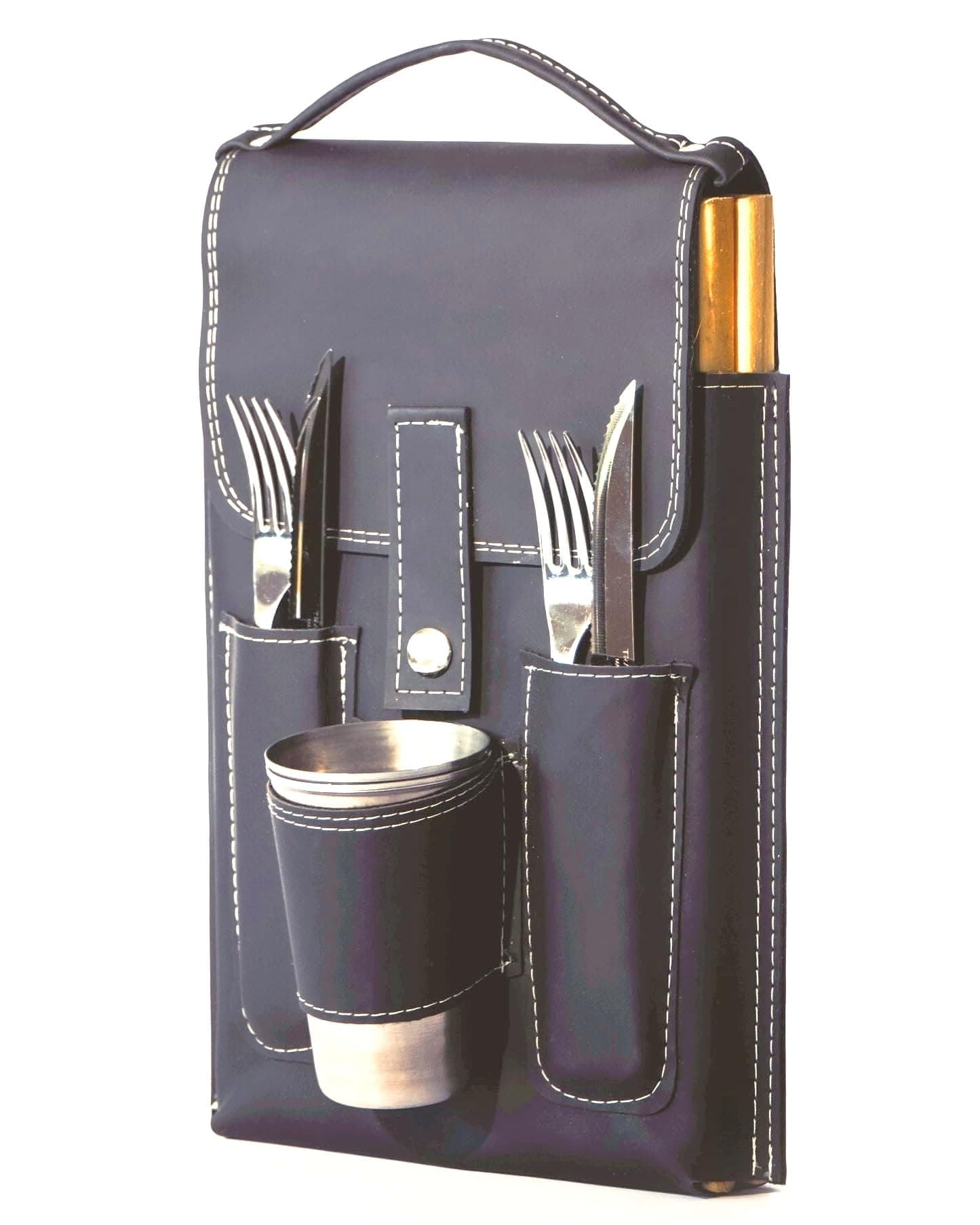 Portable Camping Dish Set - Mess Kit for 2 - All-Black Design, Essential Camping Plates and Utensils for Picnic