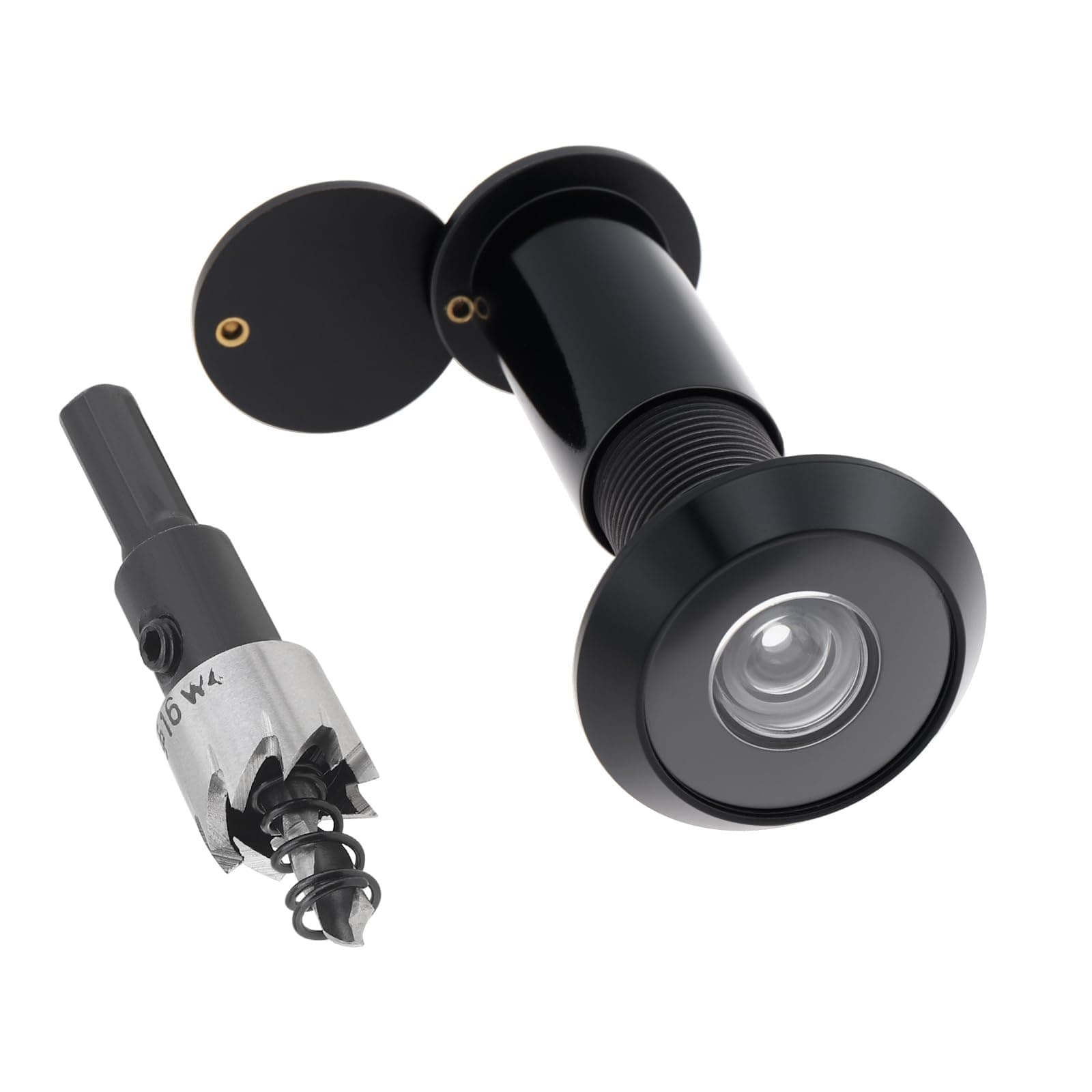 Door Viewer Peephole,Solid Brass 200 Degree Peep Hole with 16 MM Drill Bit for 1-1/2" to 2-3/8" Doors,5/8 Inch Pipe Diameter Door Eye Viewer with Privacy Cover (1, Black)