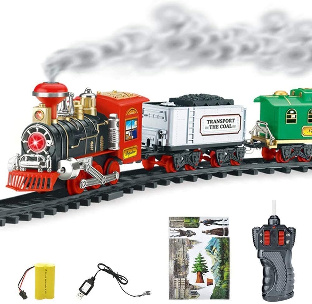 Mopoq Remote Control Train Toy, Train Track Set Battery Operated Electric Train Model, Rechargeable Steam Take Smoke Train Children's Toy Set 54.7cm*6.5cm*29.5cm (Color : Passenger car)