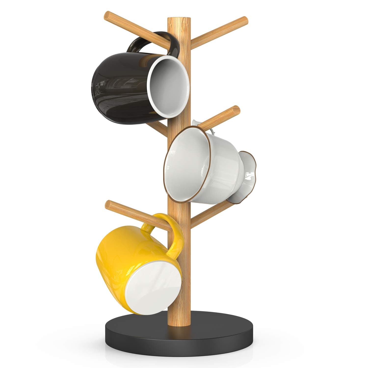 Wisuce Bamboo Coffee Mug Holder Tree, Thicker Base Coffee Cup Holder Stand for Counter, Mug Rack with 6 Hooks