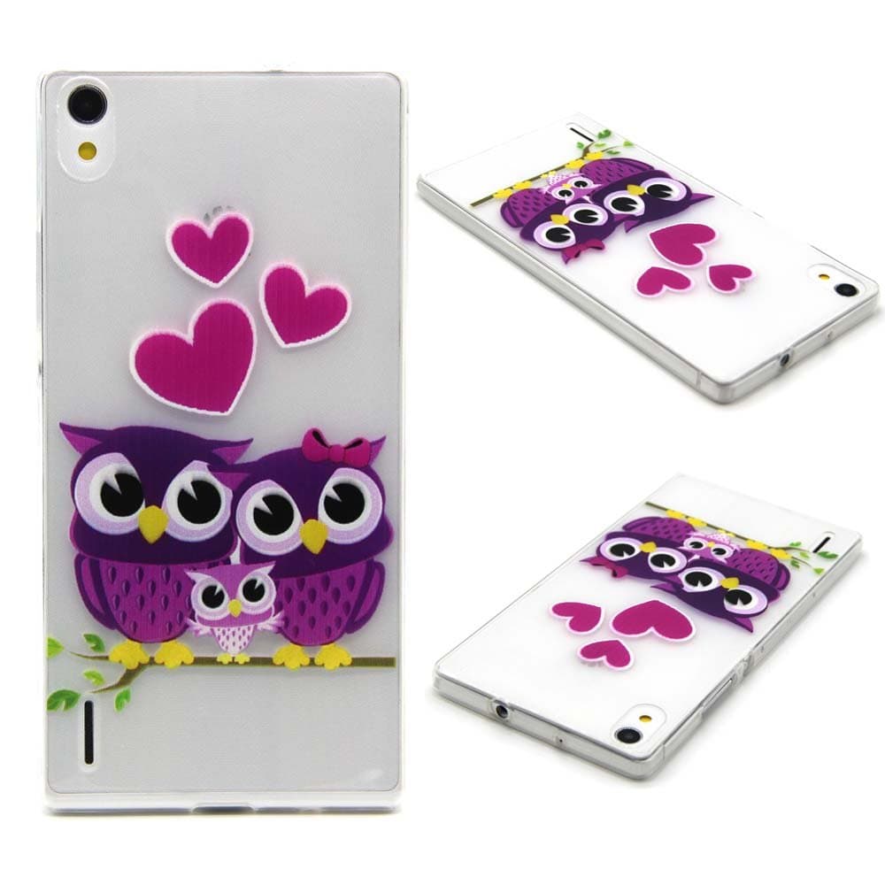 P7 Case, Huawei Ascend P7 Case,Ascend P7 Extra Slim Fit Case,Huawei P7 Rubberized Cases, P7 Armor Hybrid Bumper Case,Huawei P7 Non-Slip Shock Absorbent Back Cover, Ahgao Fashion Relief Paint Pattern Soft TPU Gel Skin Protection for Huawei Ascend P7 - Owl families