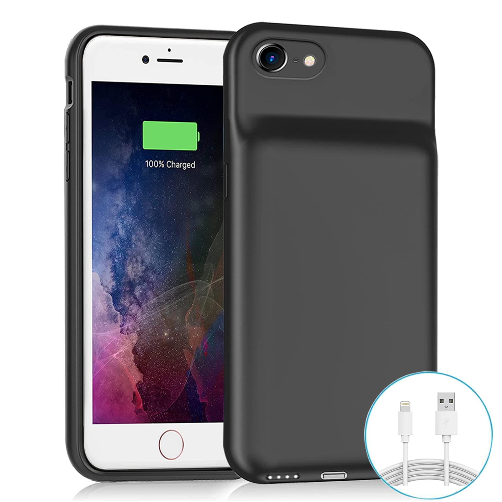 UNLOU Battery Case for iPhone 6/6s/7/8 /SE 2020/SE 3, Upgraded 6500mAh Slim Rechargeable Power Charging 2020/ SE 3 Extended Pack Protective Charger (Black), (FYT-A18)