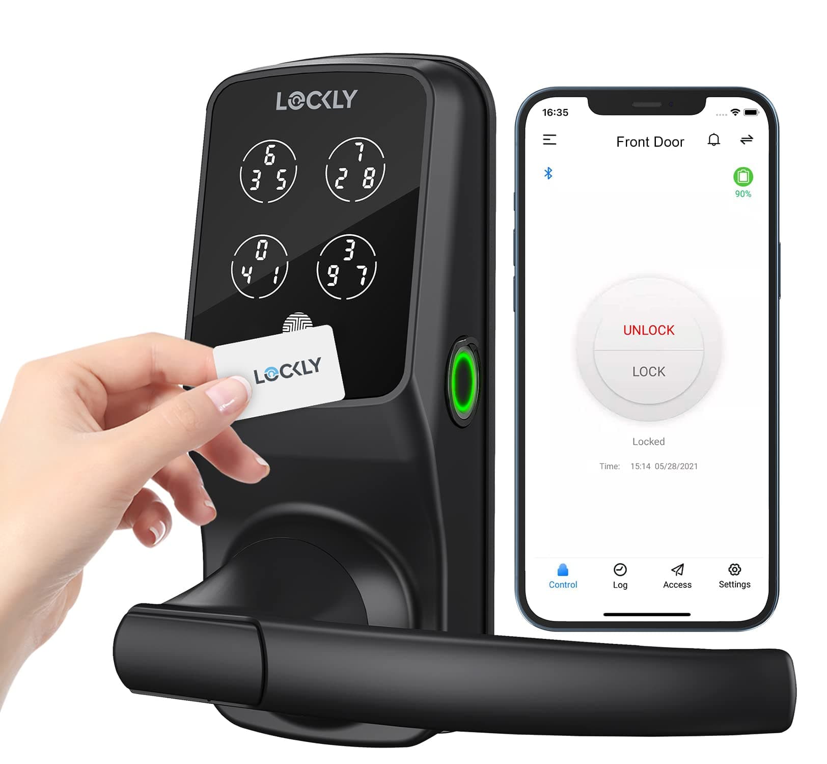 Secure Plus, RFID Card Smart Lock, Keyless Entry Door Lock, PIN Genie® Keypad, 3D Biometric Fingerprint Sensor, Auto Lock - Matte Black (PGD628FCMB) - Latch Edition