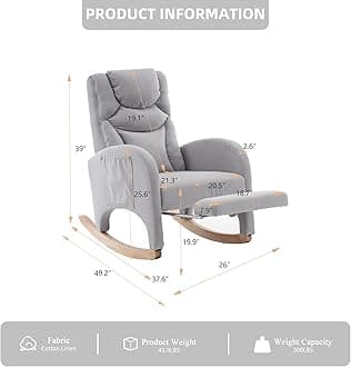 Rocking Chair Nursery with Foot Rest,Upholstered Teddy Glider Rocker with Wood Legs, Nursing Rocking Chair for Living Room/Nursery,Light Gray