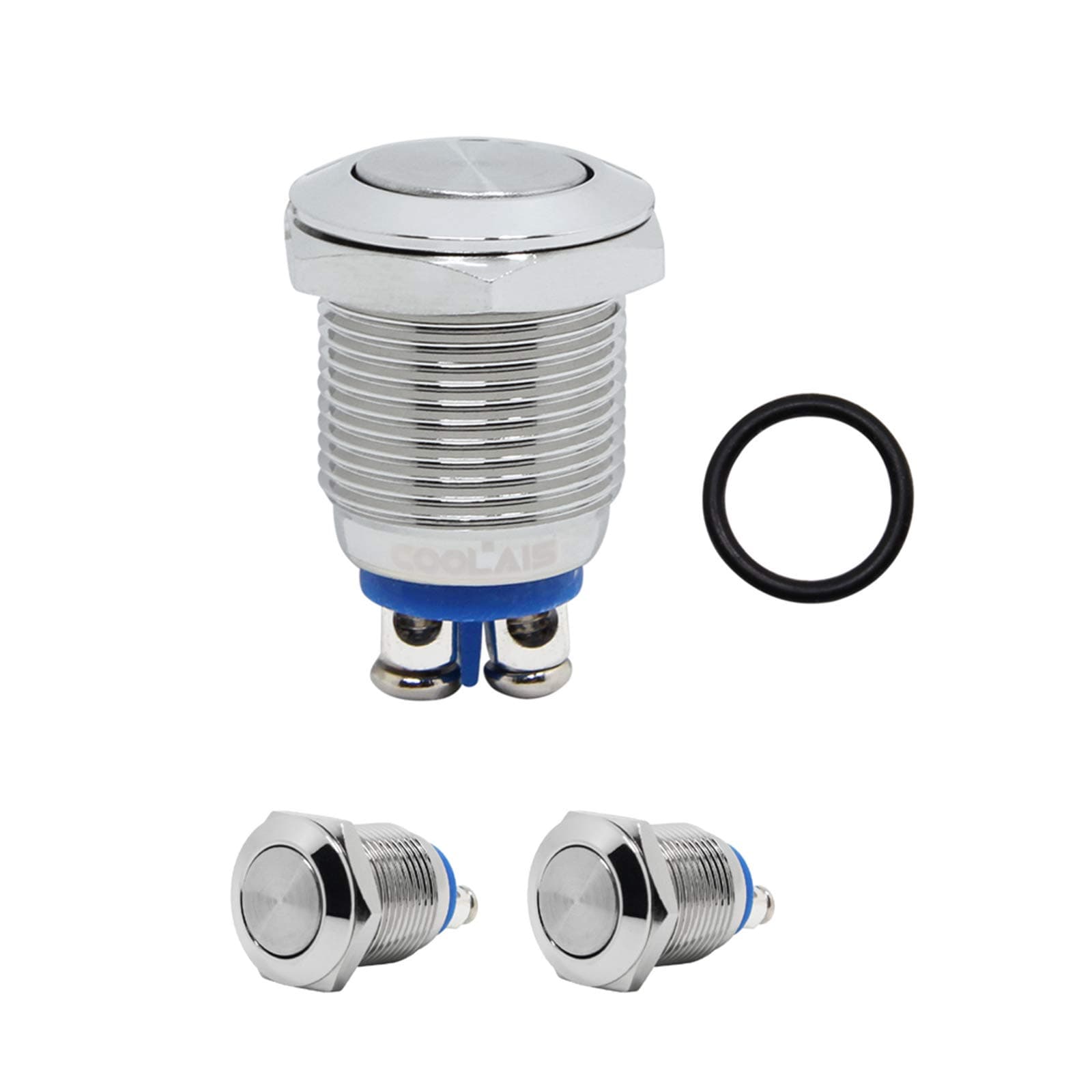 Coolais2 Pcs Metal Push Button Switch Momentary Screw Terminal Waterproof Push Start Button 12mm 3A 250VAC PBSM-03 (Flat Head)