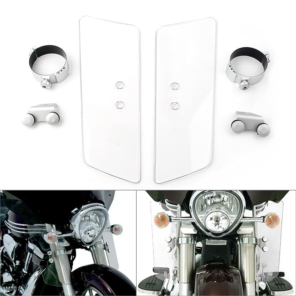 NEWSMARTS Motorcycle Front Fork Wind Deflector Shield for Honda Shadow VT1100 VT750 VTX1300, for Kawasaki for Vulcan Classic VN1500, for Yamaha V-Star XV950 XVS1100 XVS1300, Clear (ONLY fit for Size)