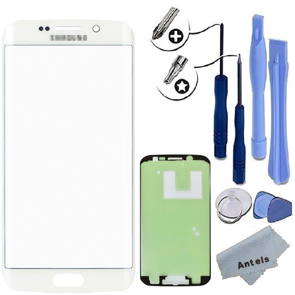 Antels Front Outer Glass Lens Screen Replacement For Samsung Galaxy S6 Edge SM-G920 G925A G925P G925T G925V G925R4 G925F + Tool Kit + Adhesive Tape + Cloth (White)