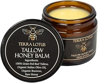 - Terra Lotus - Organic Grass-Fed Beef Tallow Balm with Raw Honey - Moisturizing Cream for Soft, Smooth Skin - Handmade All-Natural Moisturizer (2 Oz, Unscented)