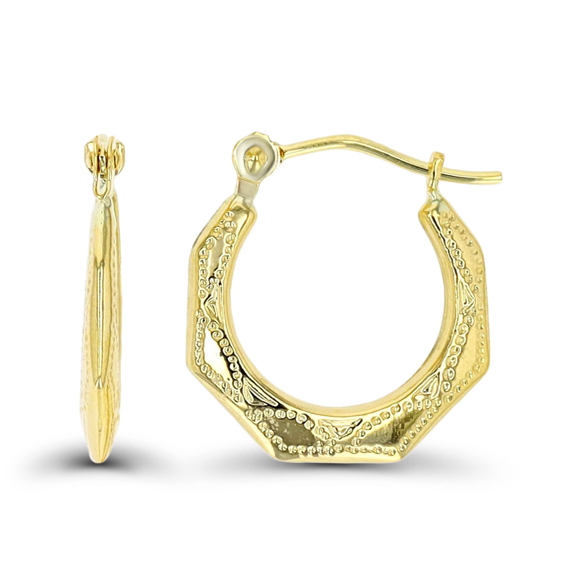 Solid 14K Yellow Gold Hoop Earrings with Hinged Clasp | Bamboo, Textured, Diamond Cut, Hexagon, Square, Round, Shaped Design | Solid 14K Hypoallergenic Hoops For Sensitive Ears | 14K Gold Earrings For