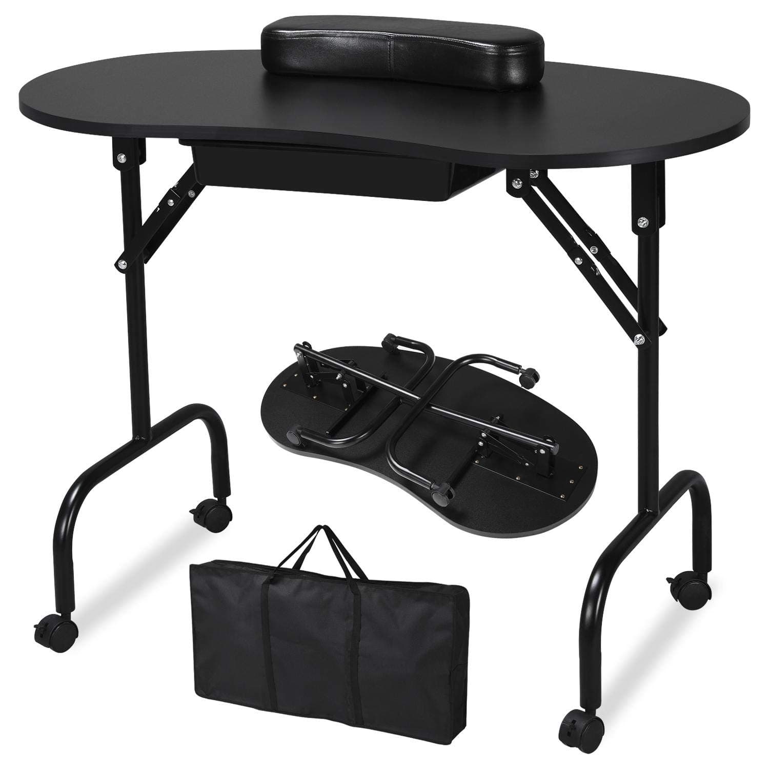 Yaheetech Folding Manicure Nail Table Nail Beauty Technician Desk Workstation with Drawer, Bag/Wrist Rest Black