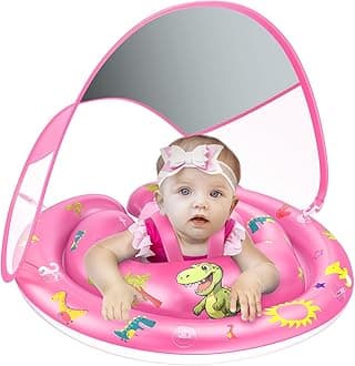 LAYCOL Baby Pool Float with UPF50+ Sun Protection Canopy & Toy Play Console，Infant Baby Float for Pool，Adjustable Safety Seat，Toddler Float for 6-24 Months