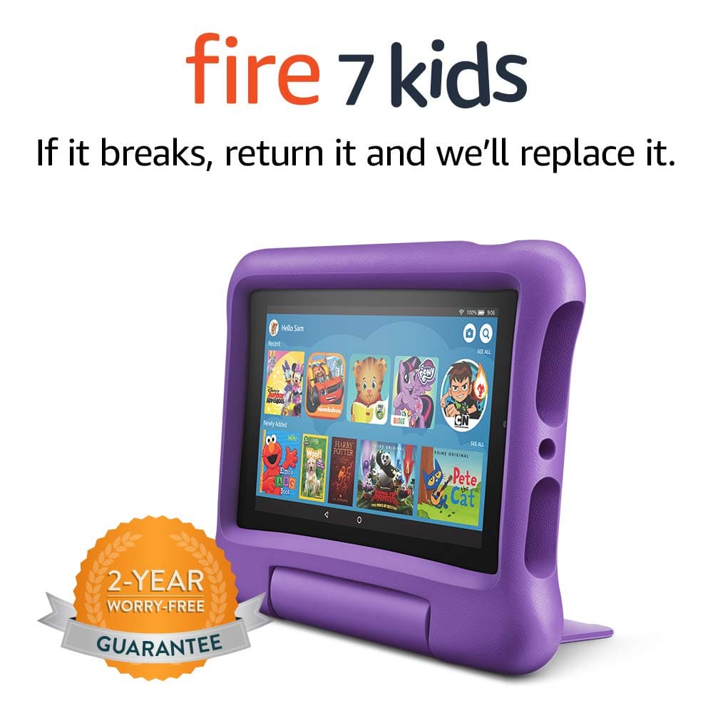 Fire 7 Kids tablet, 7" Display, ages 3-7, 16 GB, (2019 release), Purple Kid-Proof Case