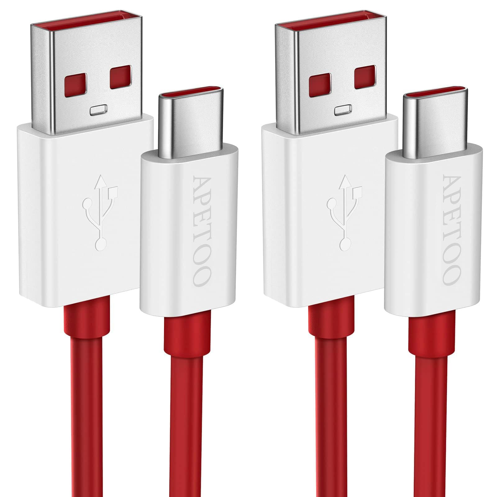 APETOO USB-A to USB-C Cable for Super-vooc Charging for OnePlus 15/15R/13/12/11 5G/10 Pro 6FT, 2-Pack A to C Cable for Warp-Charging 65W Super Fast Charge Cord for OnePlus 8 Pro 7 Pro Nord 4 3 CE 2