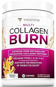Hydrolyzed Collagen Peptides Powder for Women - Slimming MultiCollagen Burn Ultimate Beauty Complex with Hyaluronic Acid Vitamin C & Types I II III V and X for Women Tropical Punch 30 Servings