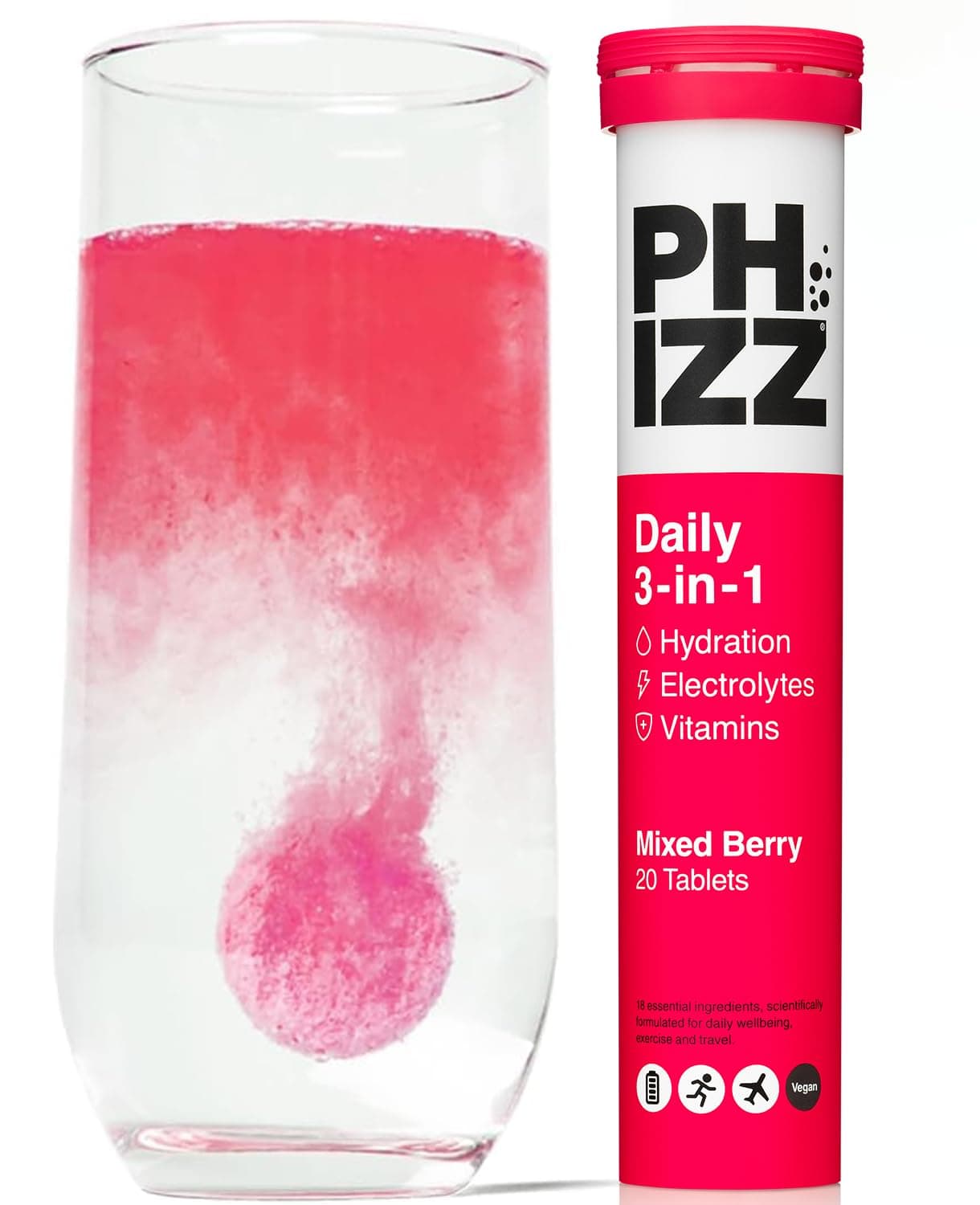 Phizz Electrolytes, Multivitamin & Hydration Tablets - 20 Effervescent Rehydration Electrolyte Tablets - 18 Vitamins & Minerals, Vitamin C, Vegan, Vegetarian & Low Calorie (Mixed Berry, 20 Tablets)