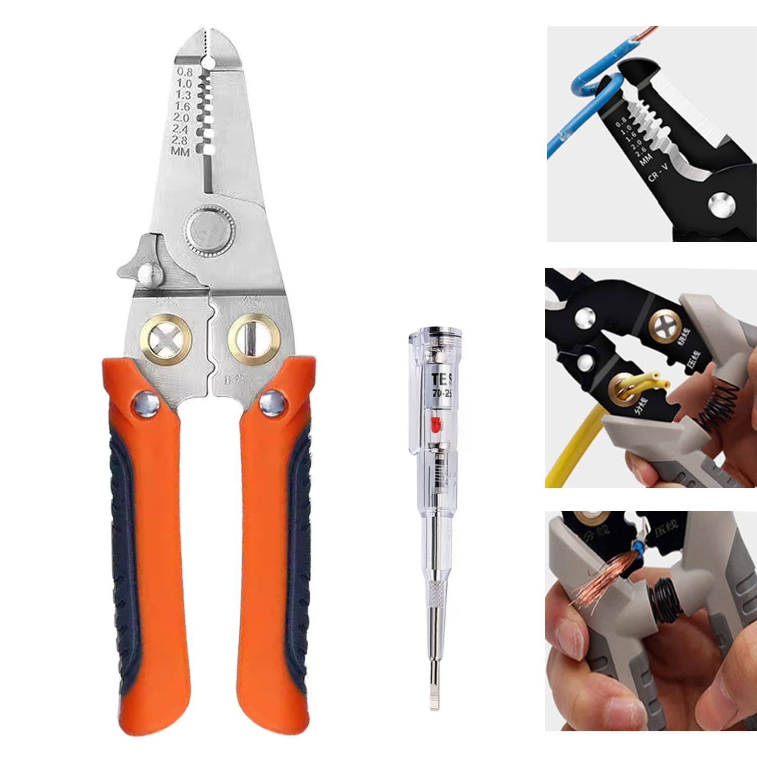 HAGUAN Multifunction Wire Plier Tool, 6 in 1 Wire Stripper and Crimping Tool, Cable Stripping Cutting and Crimping, Wire Strippers Electrical (Orange)