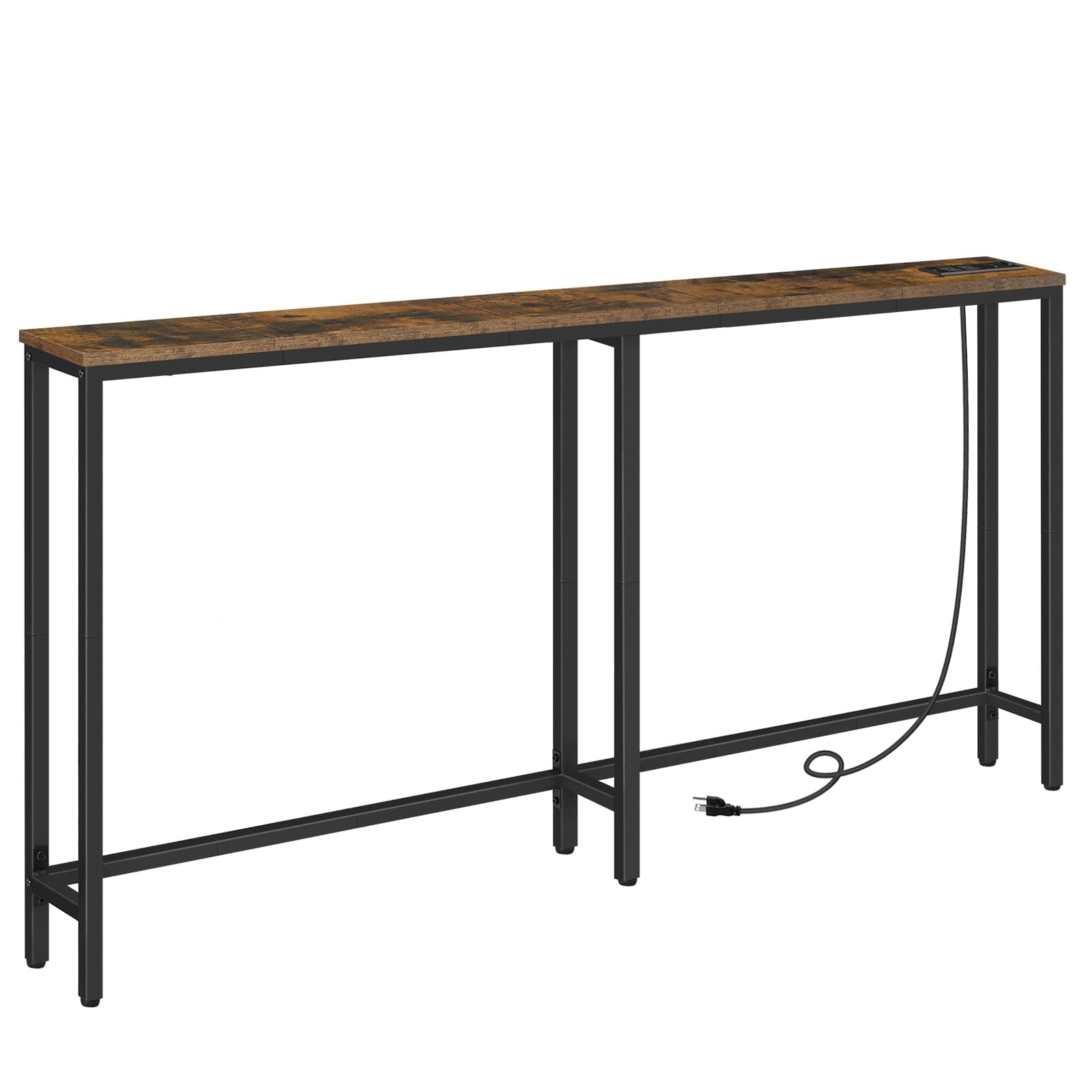 HOOBRO 63" Narrow Console Table with Charging Station, 5.9" Slim Sofa Table Behind Couch, 2 AC Outlets & USB-C Ports, Long Entryway Tables for Small Spaces, Livingroom, Rustic Brown BF165UXG01G1
