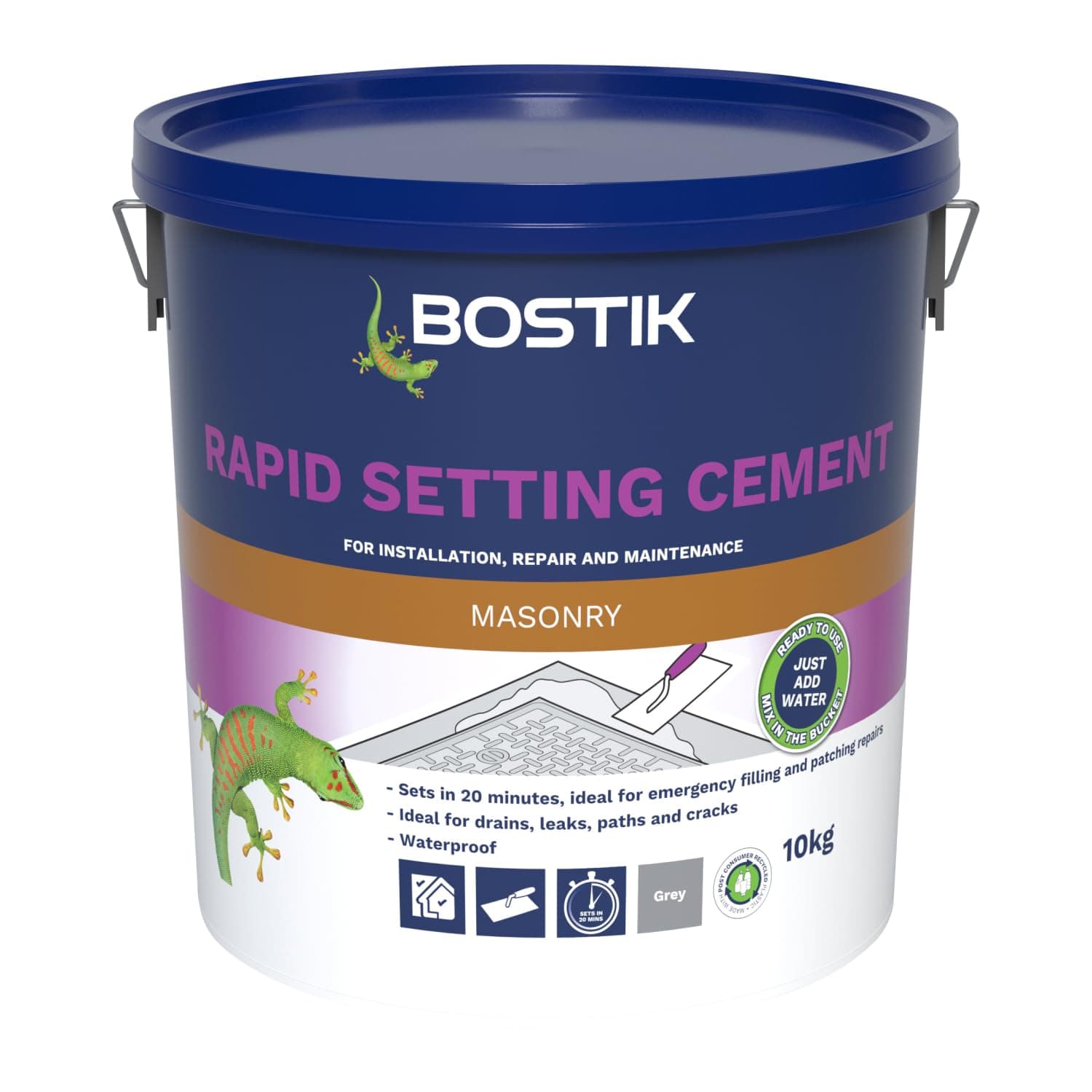 Rapid Setting Cement 10kg - Fast-Setting 20 Minute Waterproof Repair Mortar - Ready Mixed, Just Add Water - Strong & Durable - For Drain Repairs & Concrete Fixing - Indoor & Outdoor Use