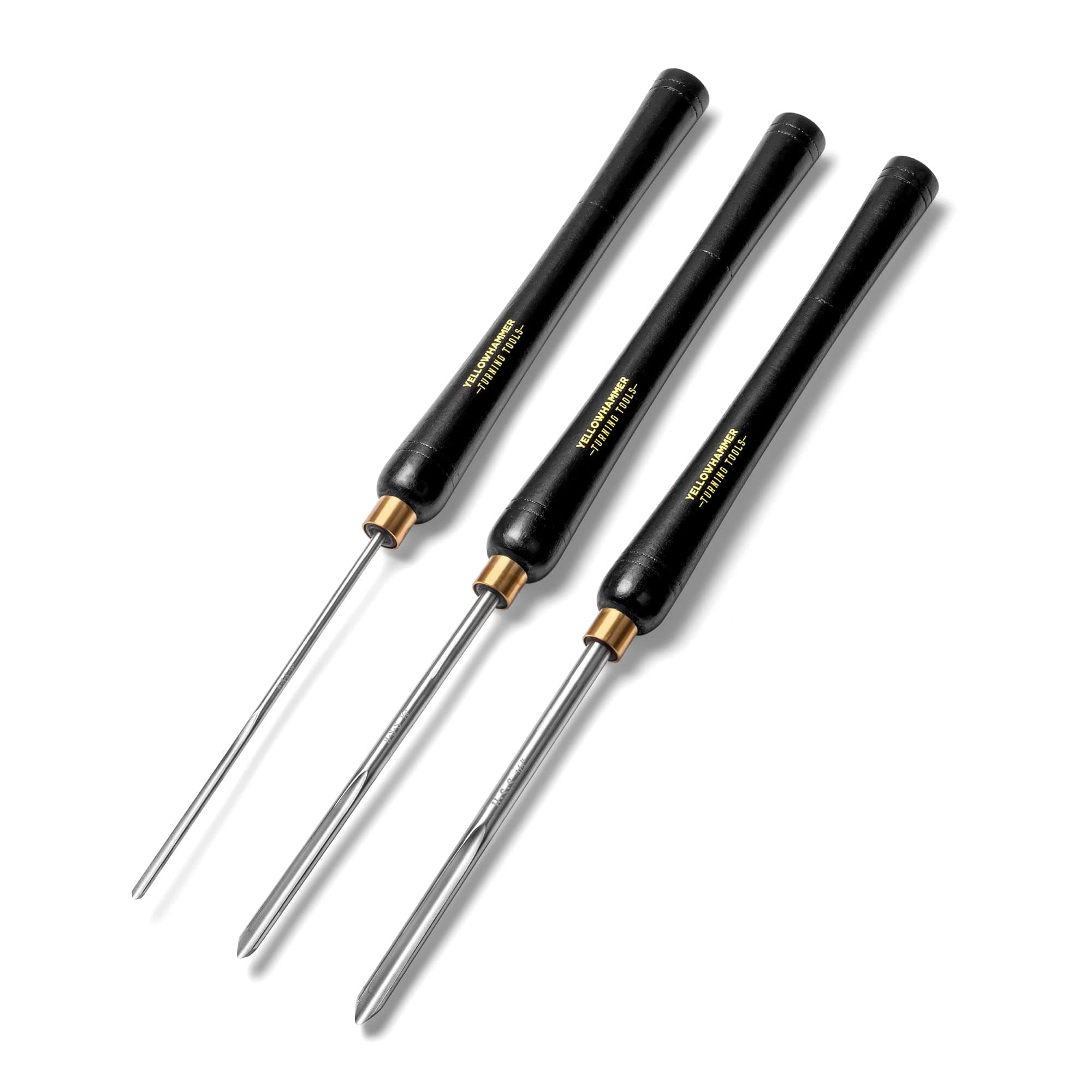 Yellowhammer Turning Tools Essentials 3 Piece Bowl Gouge Set Includes 1/4 Flute, 3/8 Flute, and 1/2 Flute Featuring Beech Handles, Brass Ferrules and High Speed Steel Blades