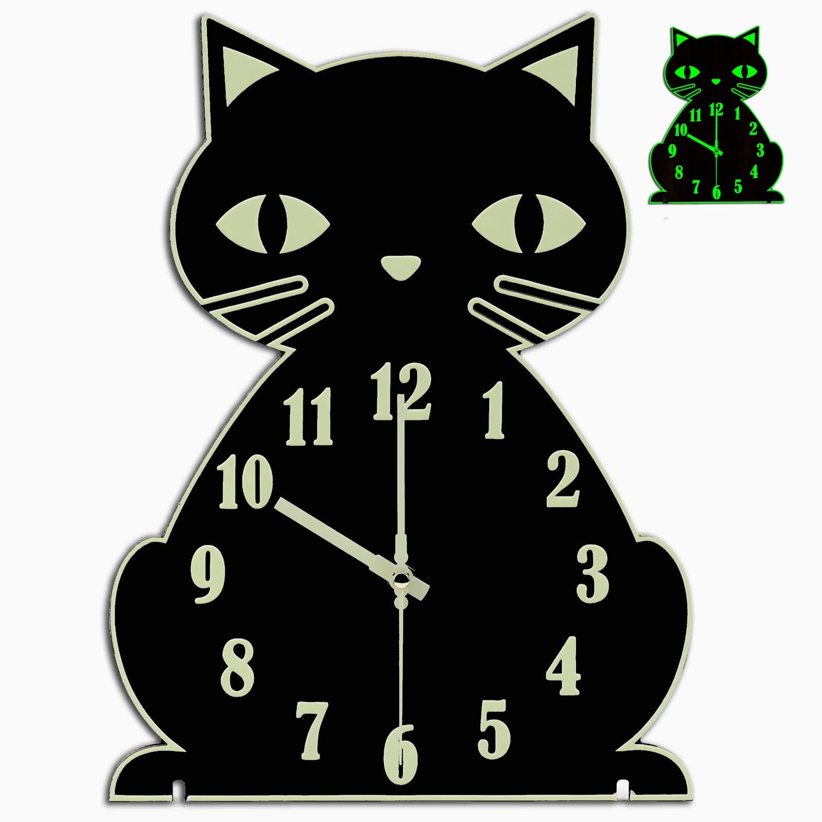 Cat Wall Clock Glow in The Dark - Silent Luminous Clock for Bedroom Living Room Home Decor,Cute Unique Gifts for Kids,Cat Lovers- Black