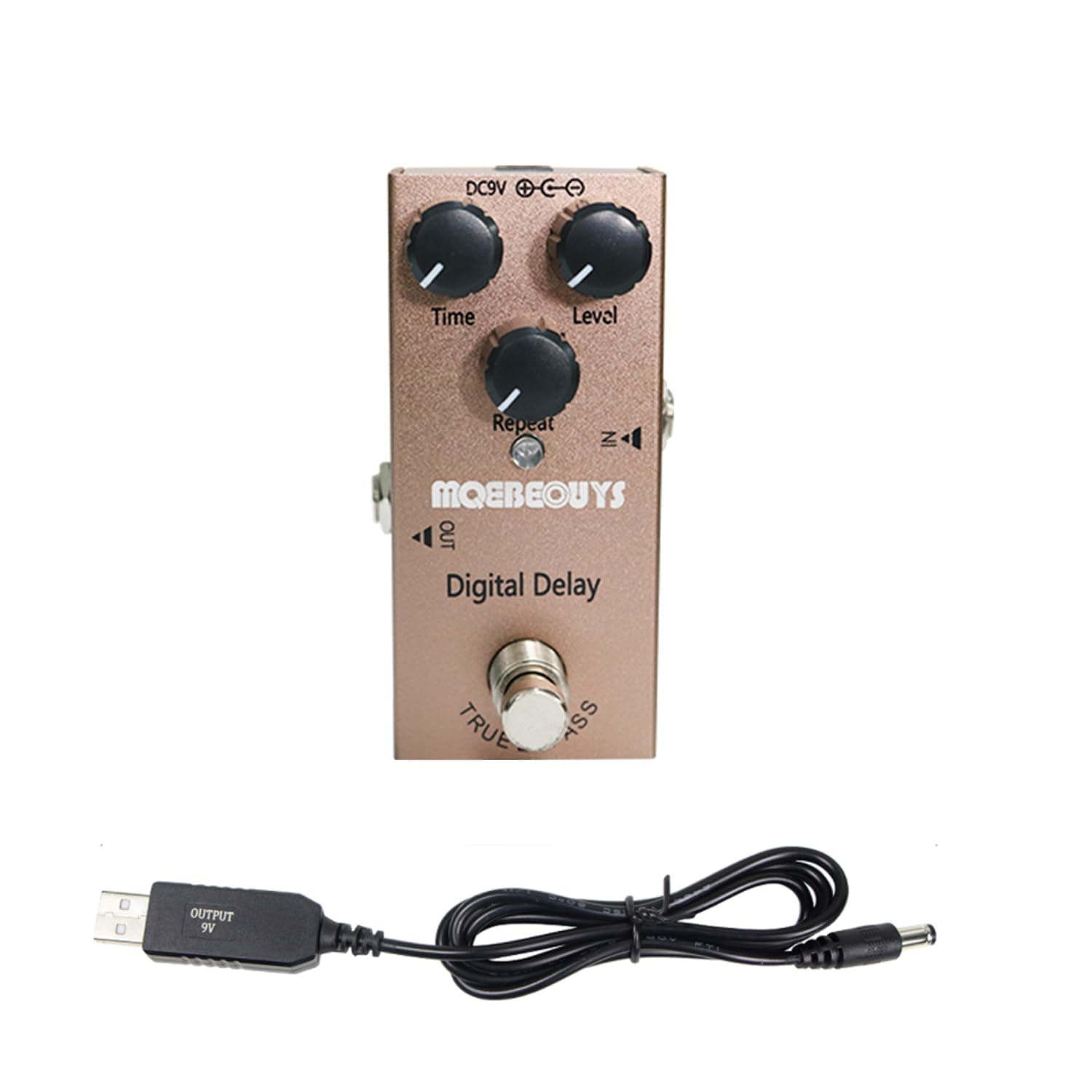 Electric Guitar Effects Pedal Mini Single Type DC 9V True Bypass Equipped with USB5V to 9V boost cable (Digital Delay)
