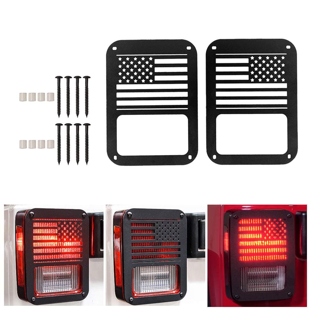 Jeep Light Covers US Flag Light Guards Protectors Compatible with 2007-2018 Jeep Wrangler JK Unlimited Jeep Lights Cover Accessories