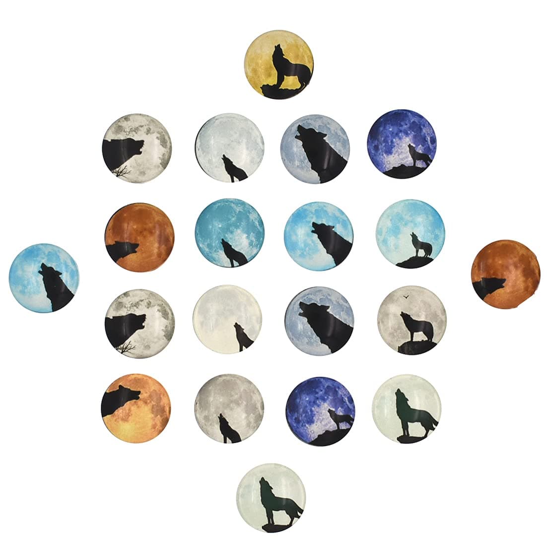 QTTLLIQTTLLI 20Pcs Glow in the Dark Moon Wolf Pattern Cabochons Flatback Glass Round Dome Charms for DIY Necklace Bracelet Pendant Making