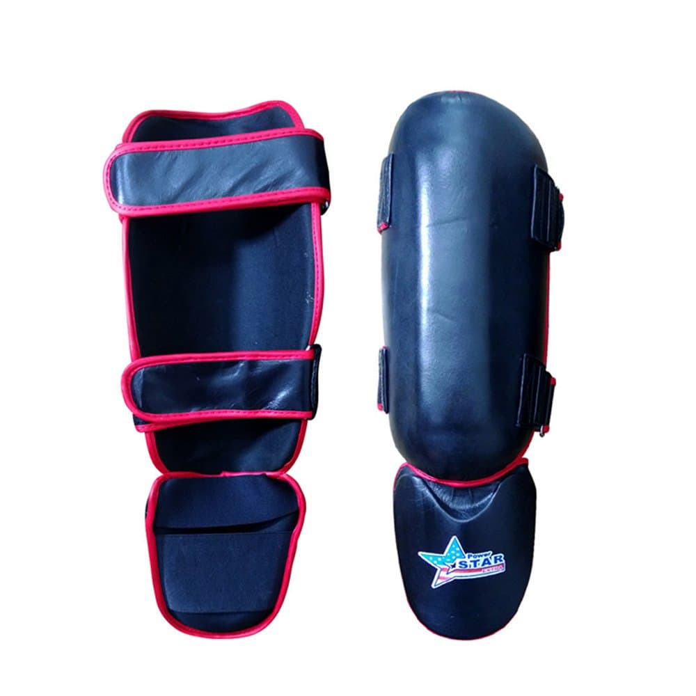 Kickboxing Leg Protector Leather Shin In-step Guards Kick Boxing MMA Black