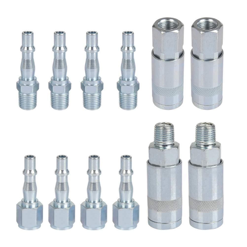 YANSHON 12PCS Compressor Fitting Couplings Connector Air Line Hose Fitting Male/Female Thread Quick Release Coupler 1/4" BSP
