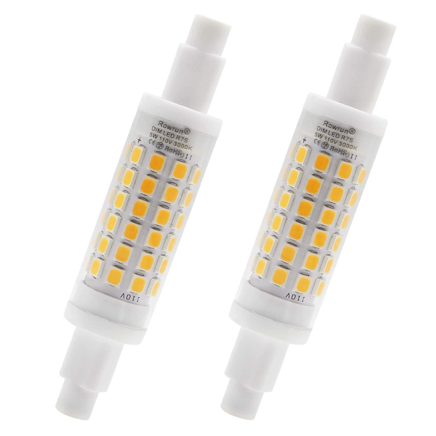 Rowrun R7S LED Bulb 78mm Dimmable 3000K (Soft White) 5W (50-Watt Equivalent) 500lm 60pcs 2835SMD AC 110V 2-Pack
