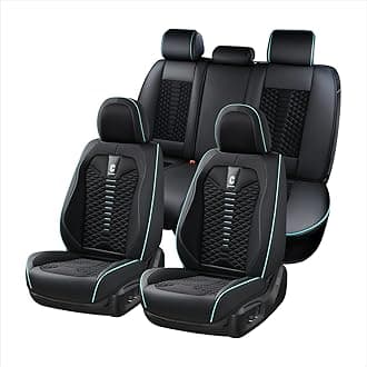 Coverado Car Seat Covers Full Set, 5 Seats Universal Seat Covers for Cars, Breathable Fabric Faux Leather Auto Seat Cushions, Front and Rear Seat Protectors Fit for Most Sedans SUV Truck, Black&Blue
