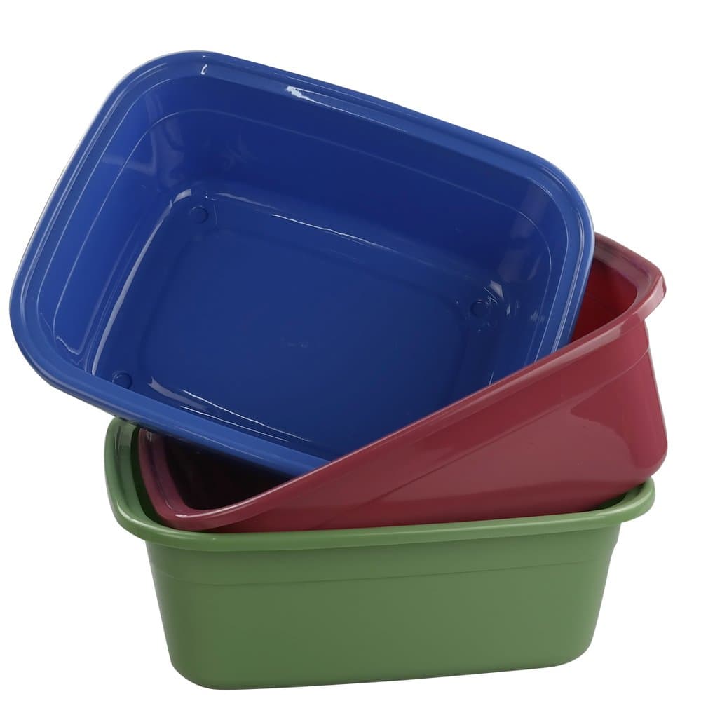 Ramddy 12 Quart Plastic Dishpan/Basin, 14" x 11" x 5.12", Set of 3