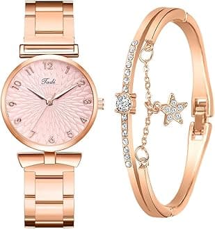 Luxury Womens Watch with Bracelet Gifts Set Rose Gold for Lady Female Elegant Wrist Watches Ladies Stylish Bracelet Watches
