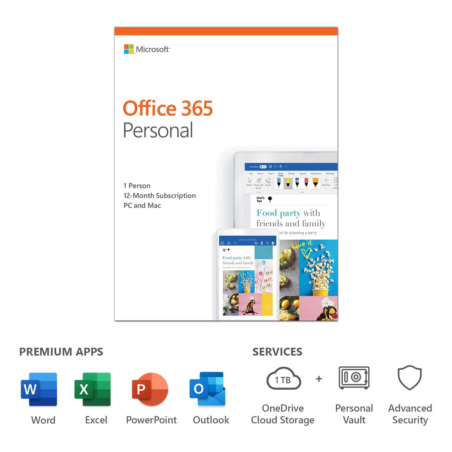 Microsoft 365 Personal | Office 365 Apps | One user | One Year Subscription | PC/Mac, Tablet and Phone | Multilingual | Box