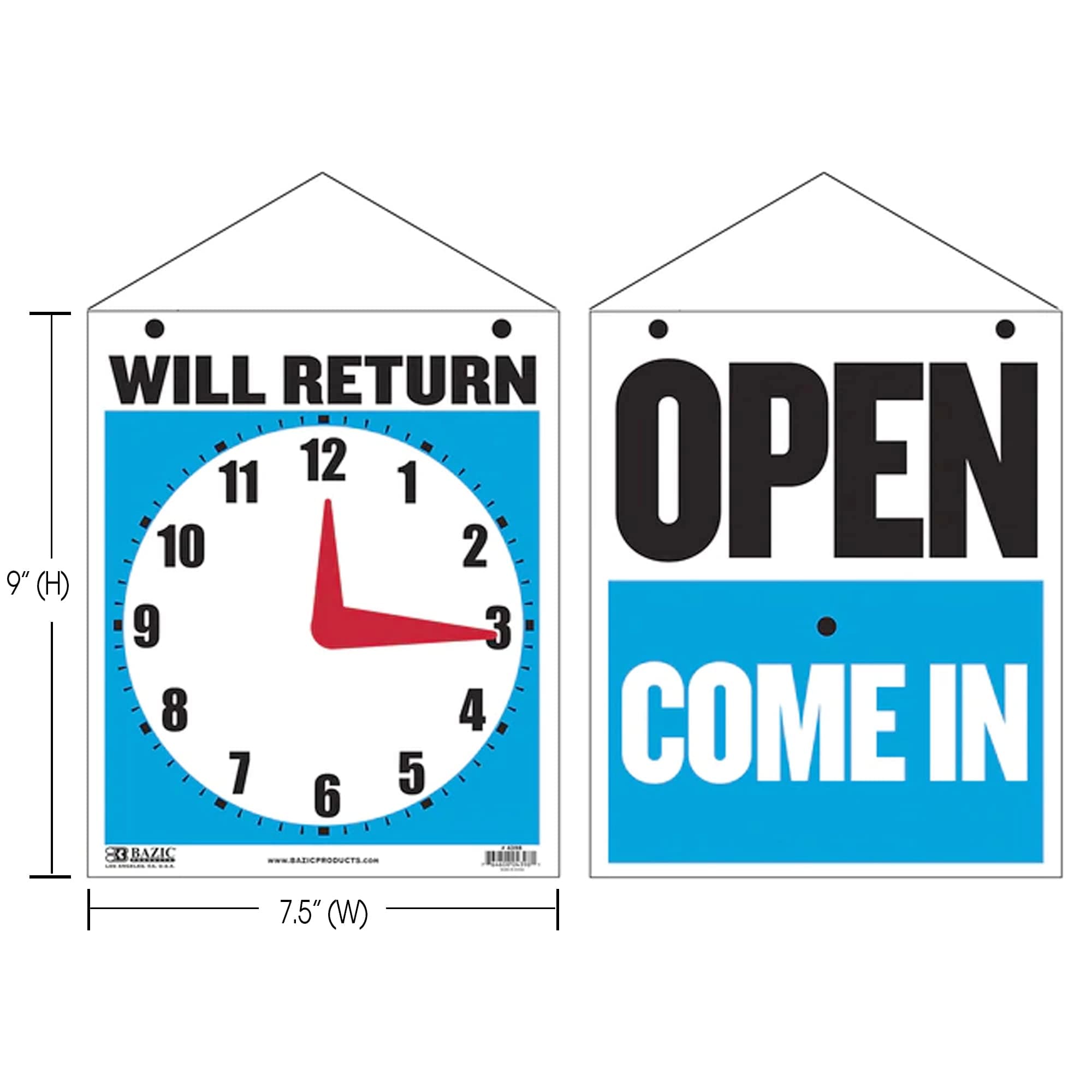 BAZIC 7.5" X 9" Open Sign, Clock Will Return Will be Back, Double Sides Plastic Vinyl Signs, Business Store Office Door Window Restaurants Bars Retail Salon Shops, Waterproof Indoor Outdoor, 1-Pack