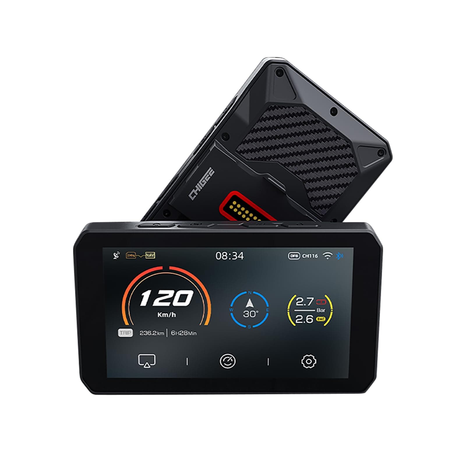 AIO-5 Play for BMW Motorcycles, 3-Pin Interface, Plug-and-Play Smart Display with CarPlay & Android Auto, 60FPS Mode, IP68 Waterproof, Built-in GPS, Anti-Theft Alarm, Data Reading
