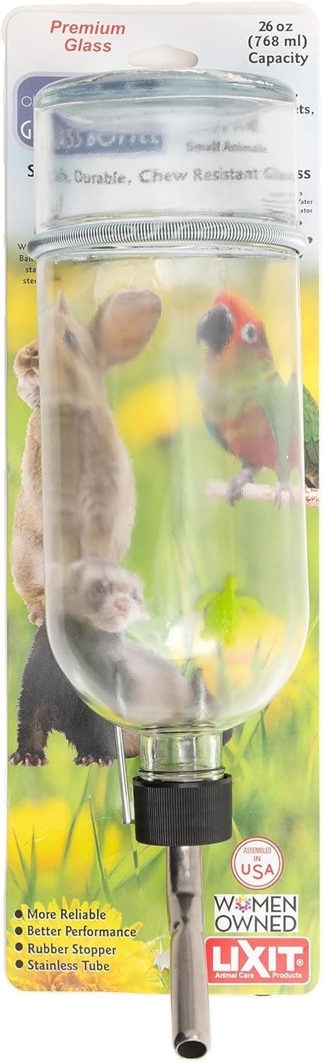 Lixit® Chew Proof Flat Sided Water Bottles for Rabbits, Ferrets, Rats, Birds, Hamsters, Guinea Pigs, Chinchillas Gerbils and Other Small Animals - Made in USA (Clear, 12 Ounce)