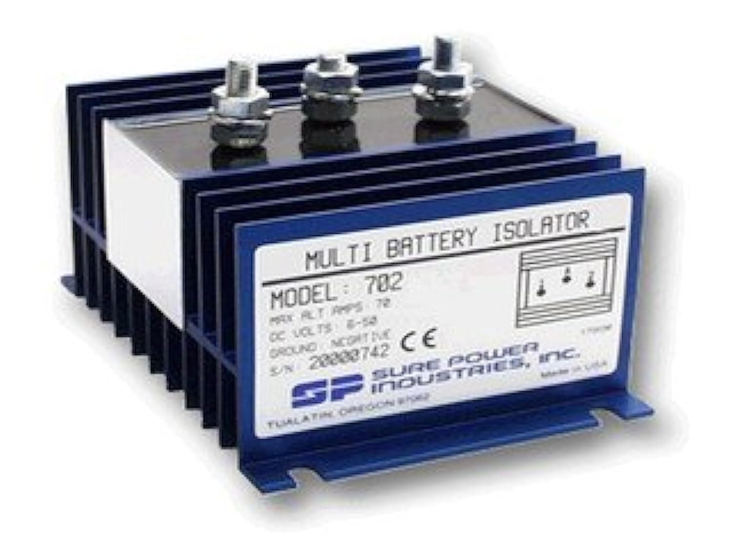 EATON's Sure Power 702 Multi Battery Isolator, 70A, 3 Studs, 4 holes at .210"