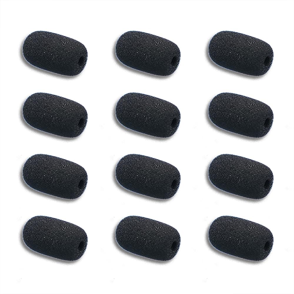 12 Pieces Foam Windscreen for Headset Microphone, 0.2" Diameter Microphone Pop Filter Windscreen Mic Cover High Density Mini Foam Cover Shield Protection Foam Replacement for Headset Mic(Black)