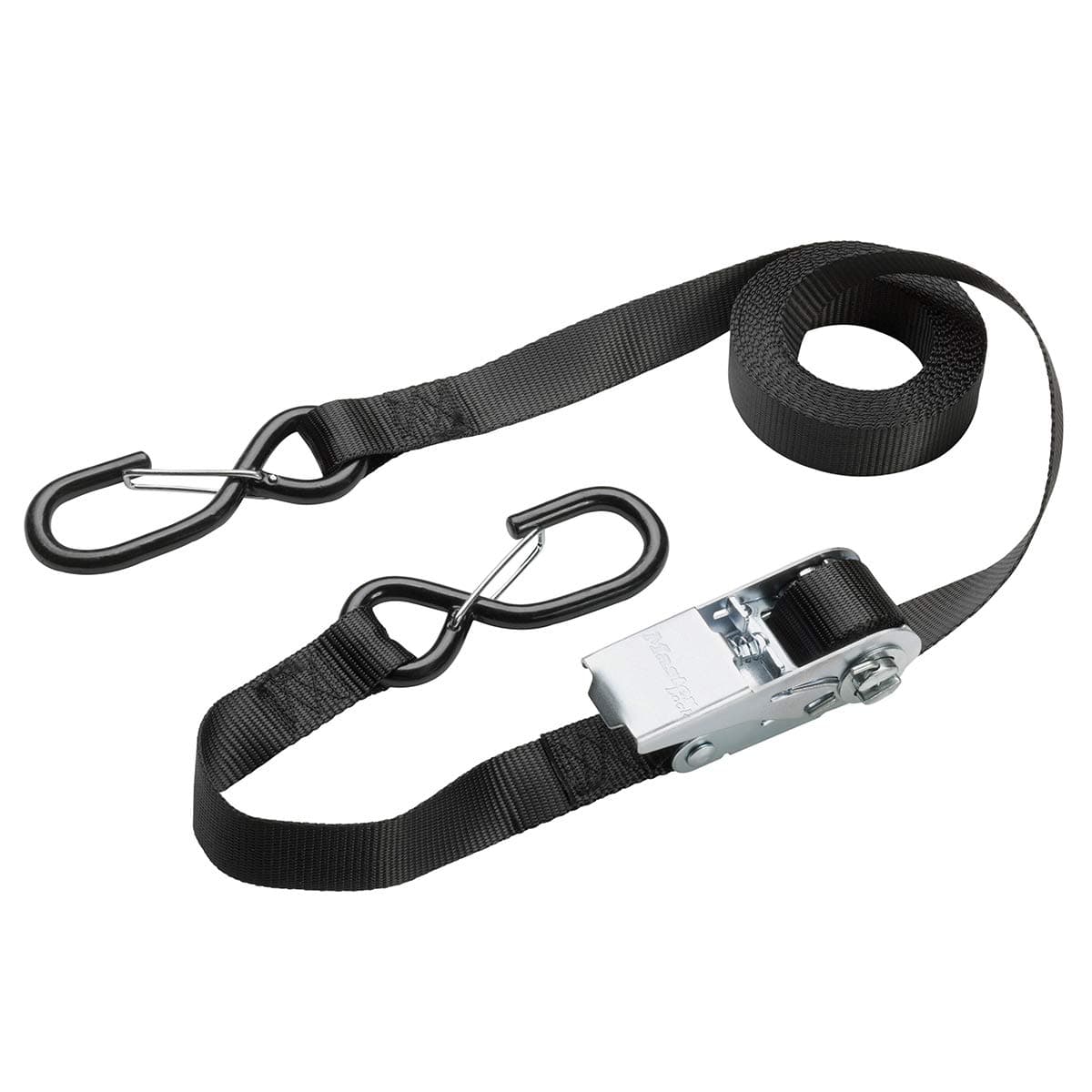 Certified Ratchet Strap with S Hook, Black, 5 m