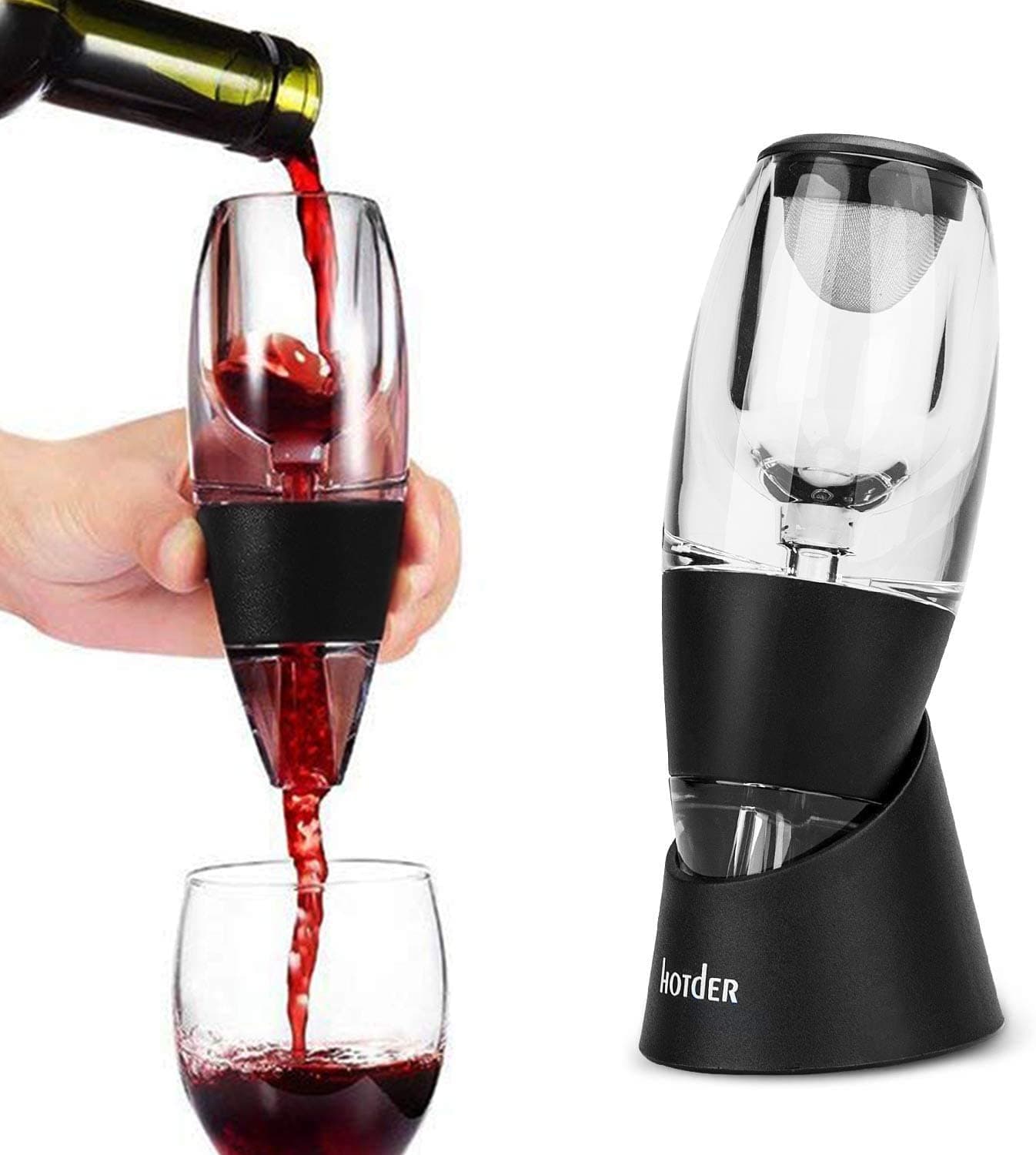 Hotder Wine Aerator Decanter with Base Gift Set for Red Wine Black for Christmas Gift