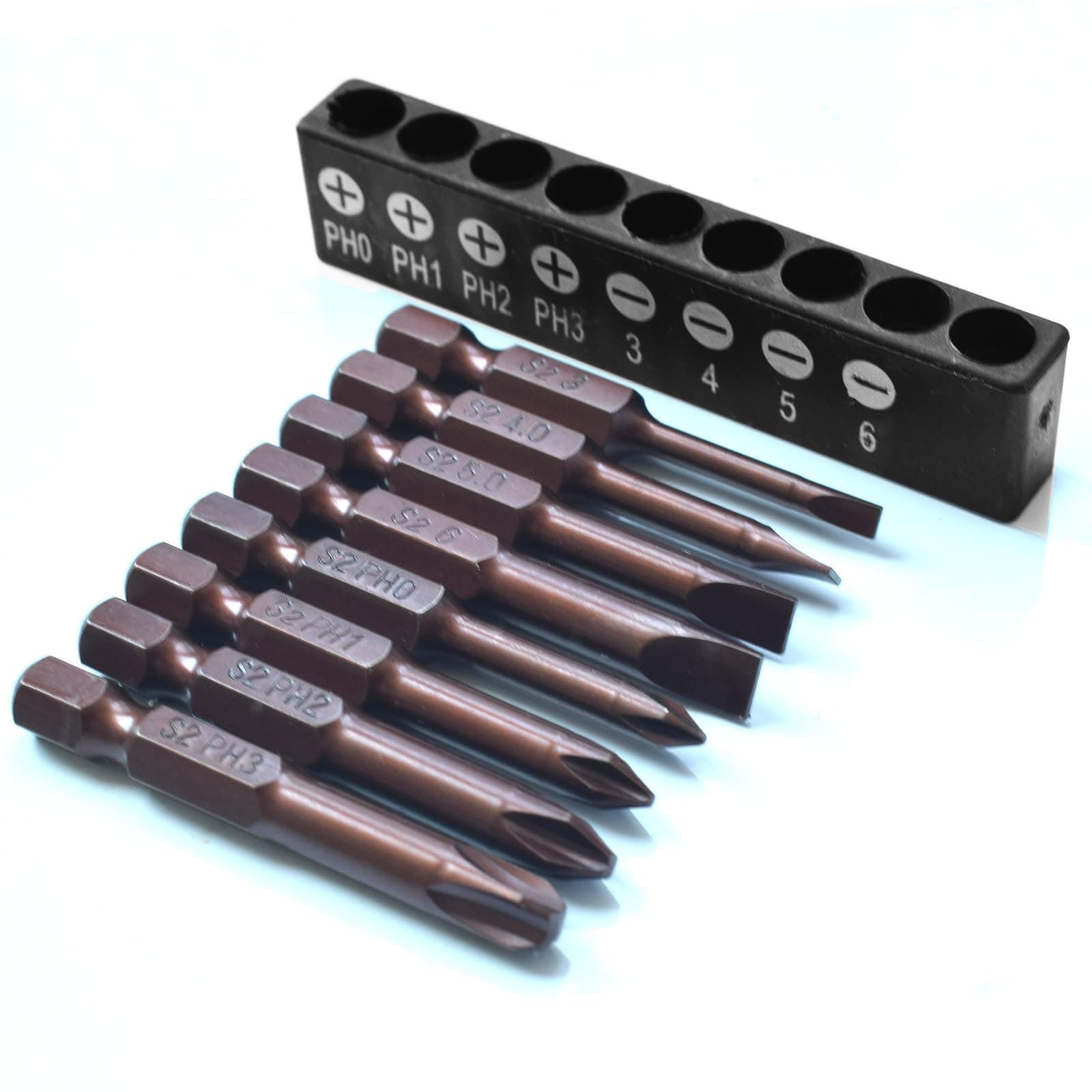 SKZIRI 8-Piece Phillips and Flat Bit Set includes PH0 PH1 PH2 PH3 Slotted 3mm 4mm 5mm 6mm Screwdriver Bits (2inch)