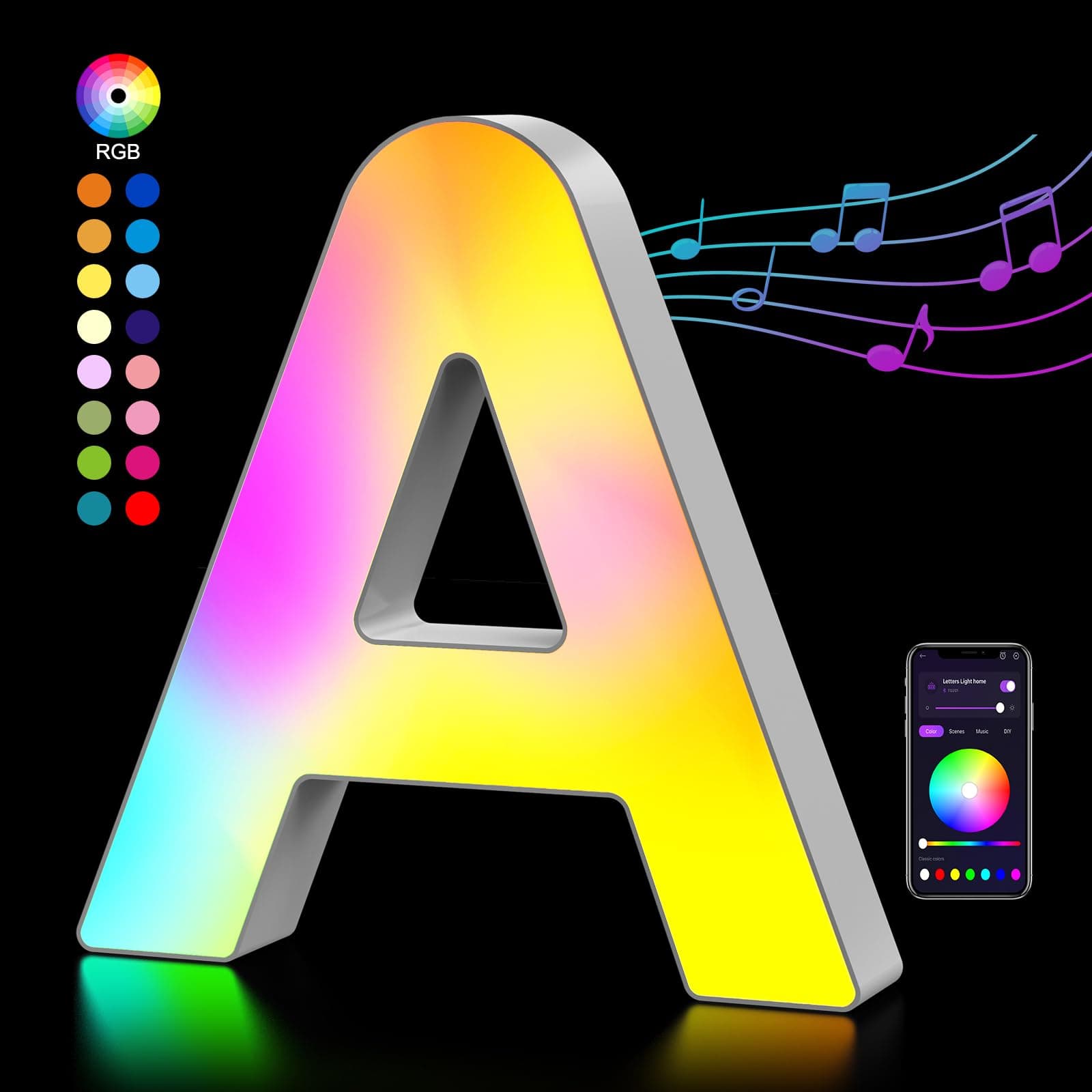 Light Up Letters USB Powered, LED Letter Lights Color Changing Alphabet Sign Gifts for Girls Women Party Birthday Decorations, APP Control, Night Light, Christmas, Wall, Table, Mother's Day Decor - A